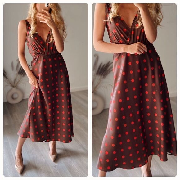 Zara Dresses & Skirts - Zara Polka Dot Satin Dress Midi New